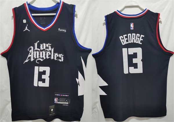 Men%27s Los Angeles Clippers #13 Paul George Black Stitched Jersey->golden state warriors->NBA Jersey